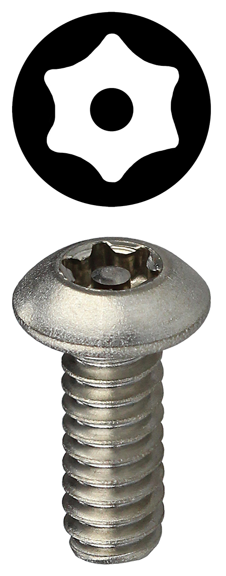 Machine Screw, 18-8 Stainless Steel material, 1/2 in. length, #6-32 thread size, Button head type, Star Pin drive type