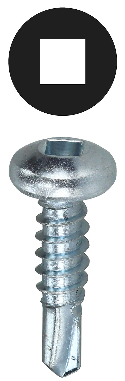Pan Head Self Drilling Screw, Steel material, #10 x 3/4 in. Size, Zinc Plated Finish, Square drive type, #2 bit size, Tuff Pack Packaging