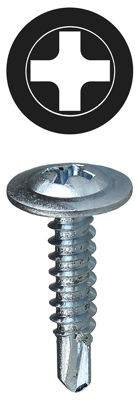 Wafer Head Self Drilling Screw, Steel material, #8 x 1/2 in. Size, Zinc Plated Finish, Phillips drive type, #2 bit size, Tuff Pack Packaging
