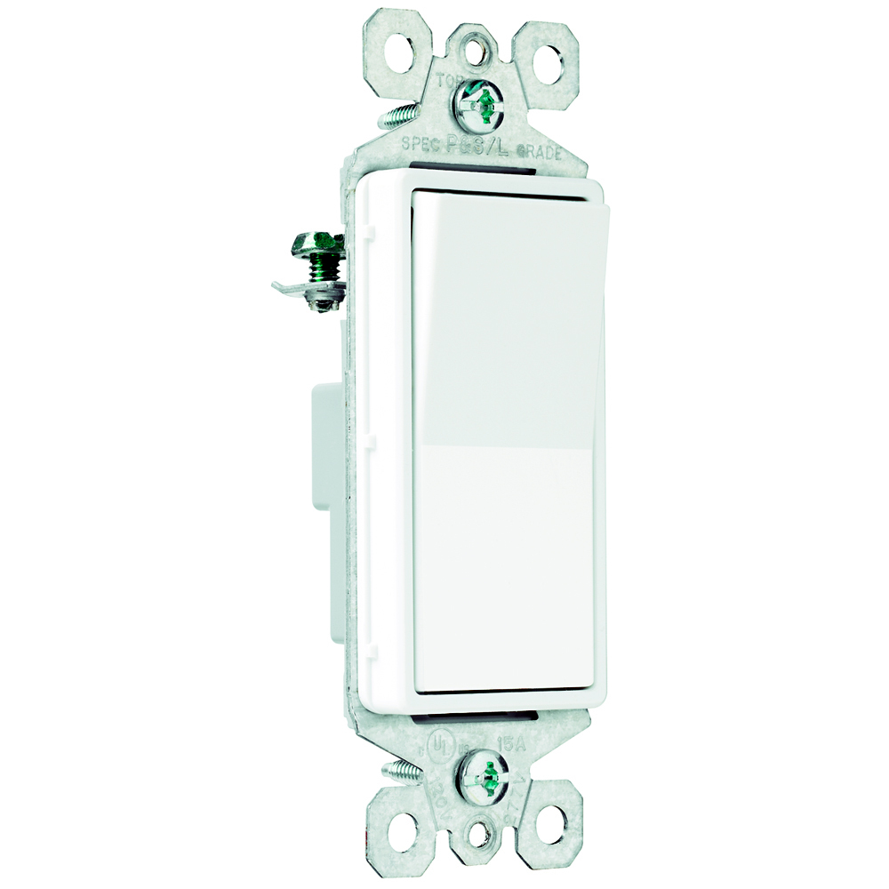 Single Pole, Illuminated Decorator Switch, 15 amps, 120 volts, White.