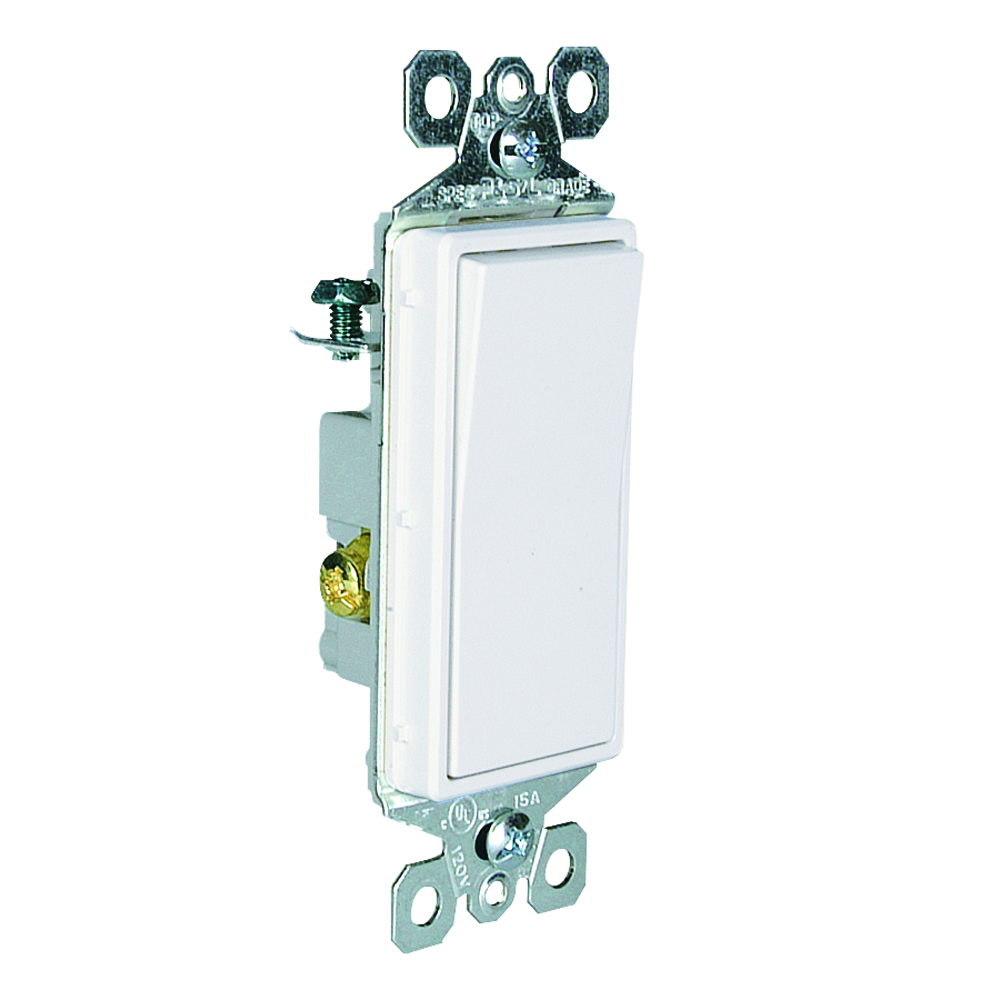 Three-way, Illuminated Decorator Switch, 15 amps, 120 volts, White.