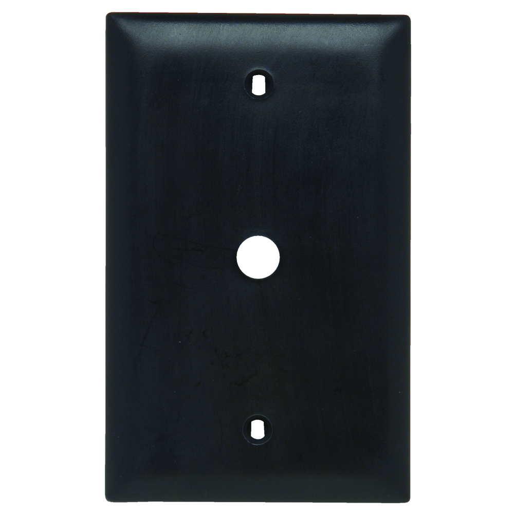 Single gang, single telephone or cable outlet 13/32 hole. Box mounted. Nylon trademaster plate. Black.