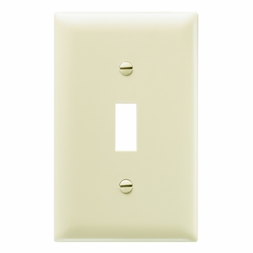 Trademaster Wall Plate, single gang, toggle plateis molded of rugged, practically indestructible self-extinguishing nylon. It is preferred for hospital, industrial, institutional, and other high-abuse applications. Available in Ivory, White, Brown, Gray, Black, Blue, Orange, Red, and Light Almond.