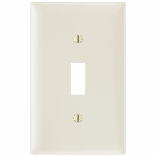 Trademaster Wall Plate, single gang, toggle plate is molded of rugged, practically indestructible self-extinguishing nylon. It is preferred for hospital, industrial, institutional, and other high-abuse applications. Available in Ivory, White, Brown, Gray, Black, Blue, Orange, Red, and Light Almond.