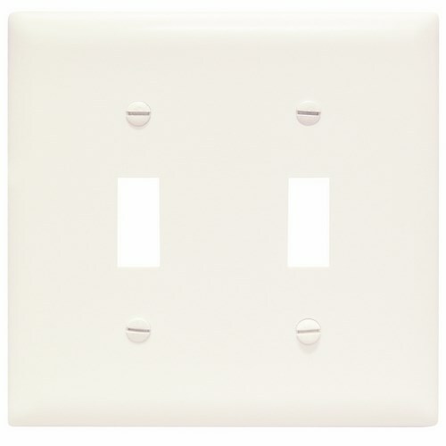 Trademaster two gang and toggle wall plate molded of rugged, practically indestructible self-extinguishing nylon. It is preferred for hospital, industrial, institutional, and other high-abuse applications. Available in Ivory, White, Brown, Gray, Black, Blue, Orange, Red, and Light Almond.