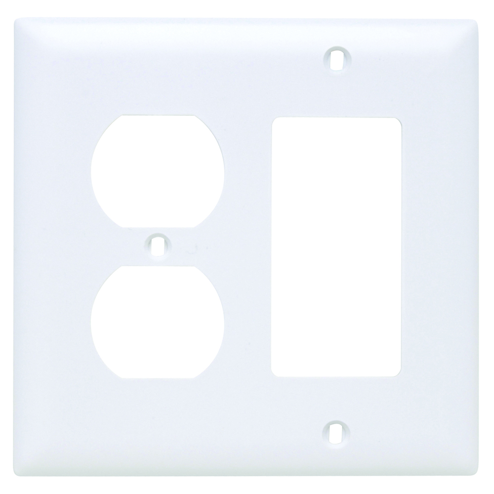 2-Gang Combination Wall Plate, 1 Duplex Receptacle and 1 Decorator, Nylon, White