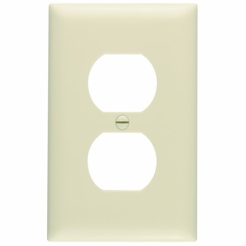 Trademaster single gang wall plate molded of rugged, practically indestructible self-extinguishing nylon. It is preferred for hospital, industrial, institutional, and other high-abuse applications. Available in Ivory, White, Brown, Gray, Black, Blue, Orange, Red, and Light Almond. 1duplex Ivory