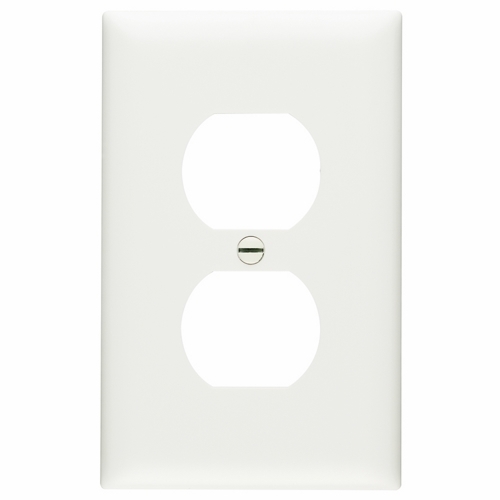 Trademaster Wall Plate with molded of rugged, practically indestructible self-extinguishing nylon. It is preferred for hospital, industrial, institutional, and other high-abuse applications. Available in Ivory, White, Brown, Gray, Black, Blue, Orange, Red, and Light Almond. 1gang 1duplex