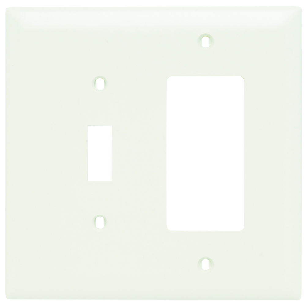 Combination Wall Plate, 1 Toggle Switch and, 1 Decorator, Two Gang, White