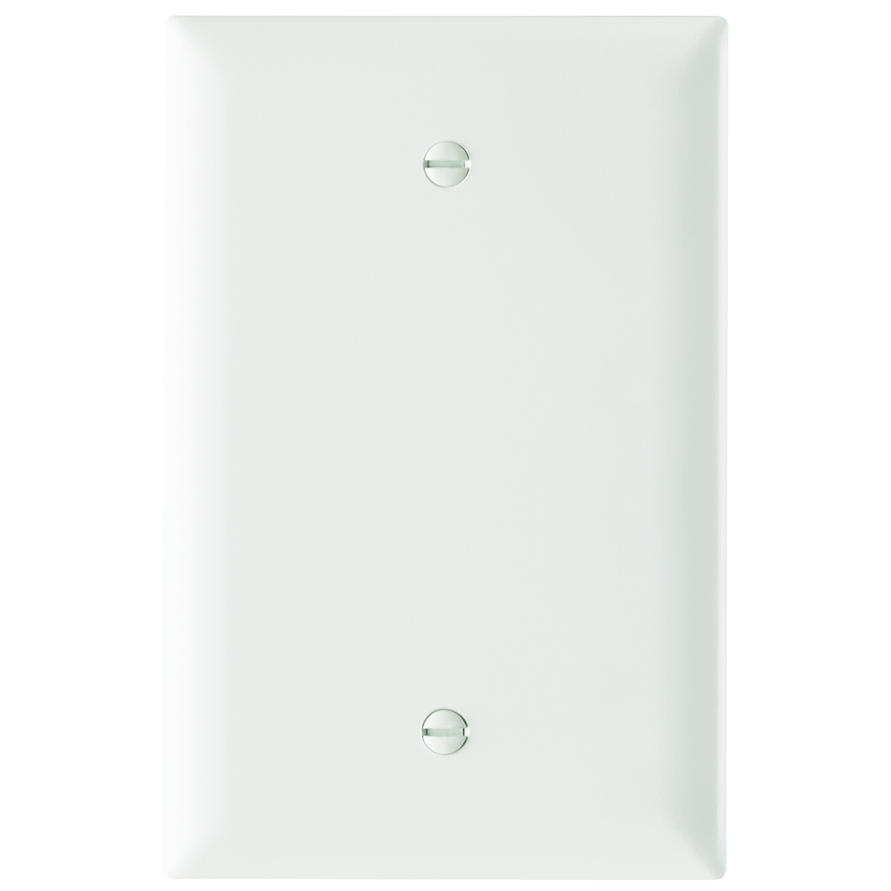 Trademaster single gang wall plate inwhite,jumbo, blank box, is molded of rugged, practically indestructible self-extinguishing nylon. It is preferred for hospital, industrial, institutional, and other high-abuse applications. Available in Ivory, White, Brown, Gray, Black, Blue, Orange, Red, and Light Almond.