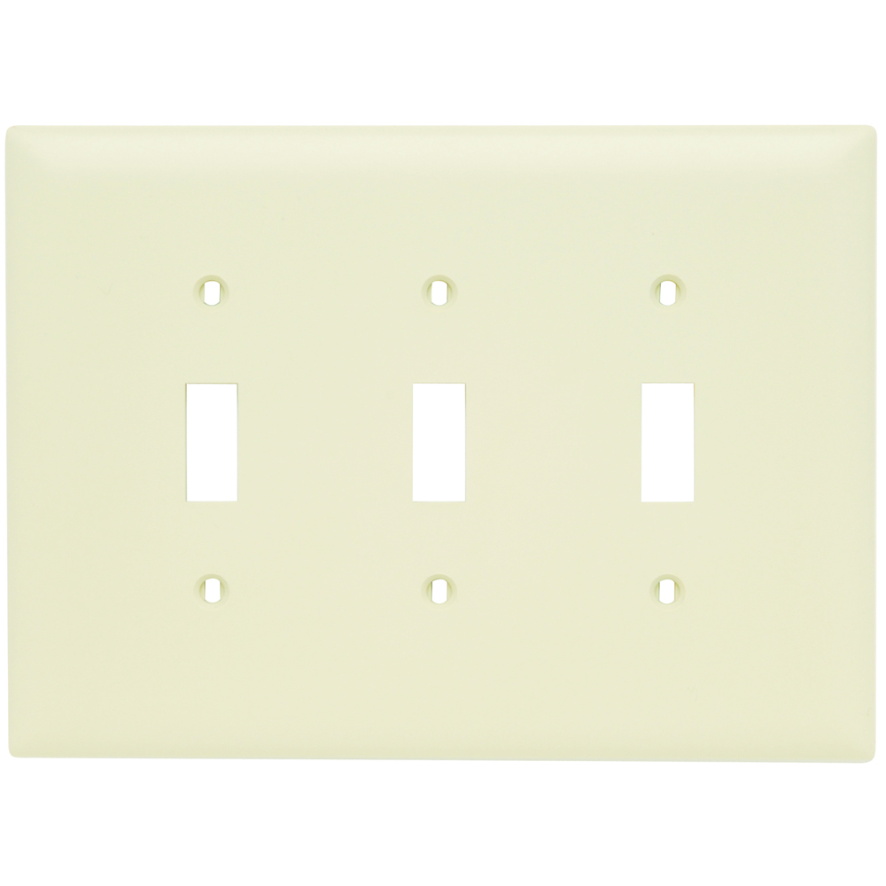 Toggle Switch Wall Plate, Three Gang, Jumbo, Trademaster, Light Almond