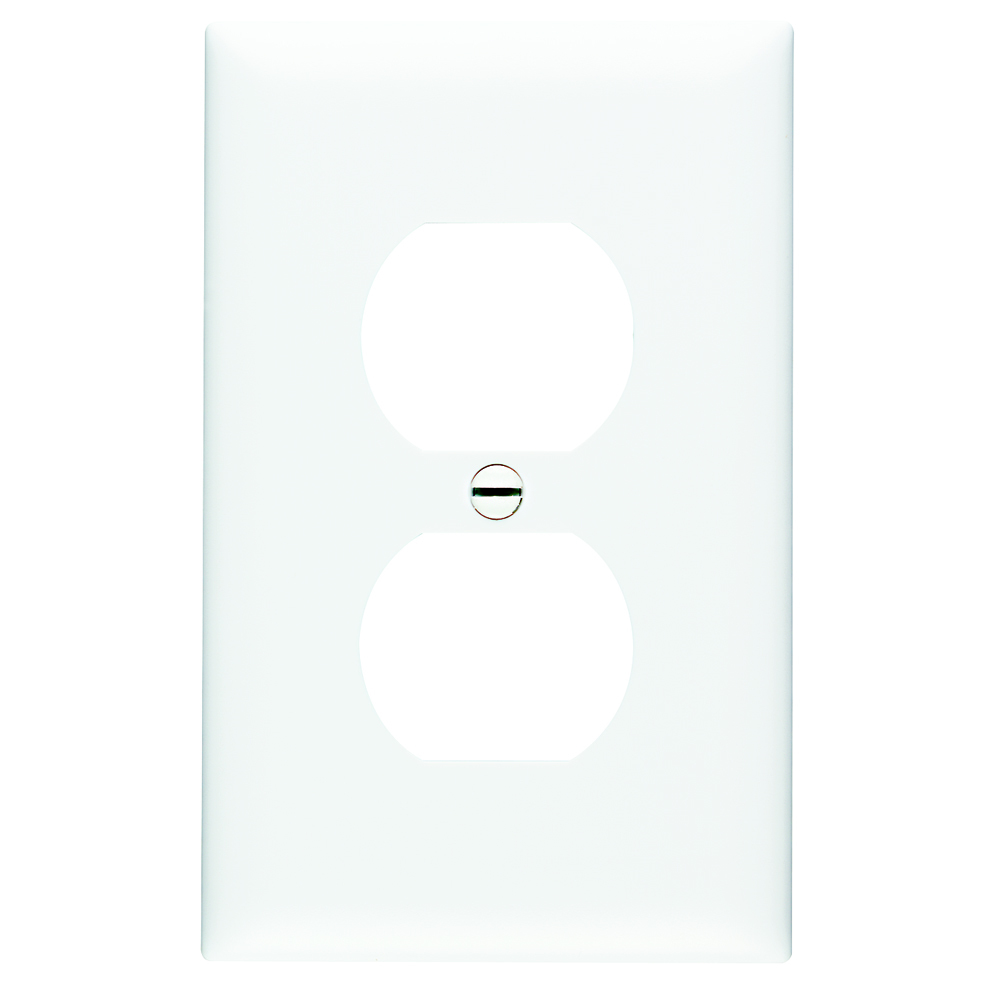 Trademaster, single gang,duplex, jumbowall plate in whiteis molded of rugged, practically indestructible self-extinguishing nylon. It is preferred for hospital, industrial, institutional, and other high-abuse applications. Available in Ivory, White, Brown, Gray, Black, Blue, Orange, Red, and Light Almond.