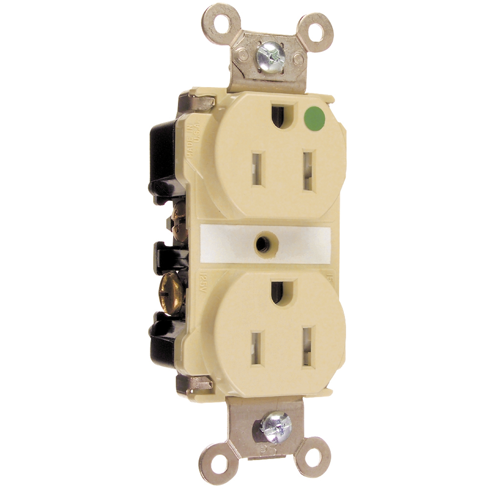Tamper-Resistant Hospital Grade Duplex Receptacle Back and, Side Wire 20amp 125volt Ivory