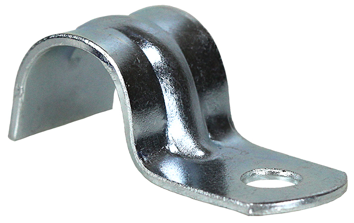 One Hole Strap, Steel material, Zinc Plated Finish, Surface mounting, 3/8 in. Size, 18 GA thickness
