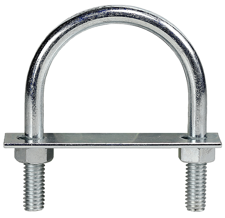 U-Bolt, Low Carbon Steel material, Zinc Plated Finish, 2-11/16 in. length, 2 x 2-11/16 in. Size, Internal-2 in. diameter, NC Rolled Machine thread, 2 nuts, Hex nut type, 1-1/8 in. thread length, 2-11/16 in. height, 1-1/2 in. pipe diameter, 5/16 in. thread diameter