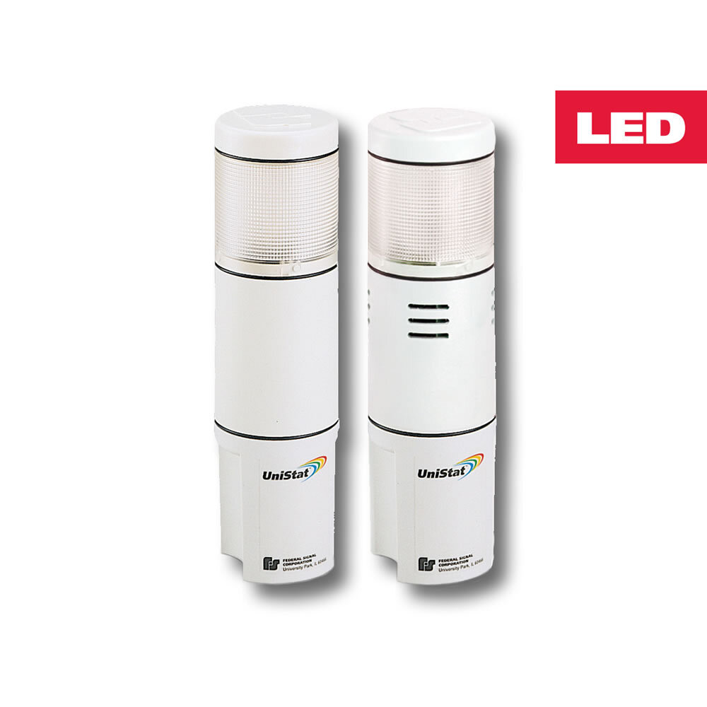 UniStat LED Status Indicator, 24VDC, Tri-Color (Amber, Green and Red) - Available in 24VDC and 120VAC. Tri- or quad-color models. 50,000 hour vibration resistant LED light source. Available with built-in sounder (Model USIS). Surface mount and integrated 3/4-inch NPT pipe mount. PLC compatible. Indoor use only. Type 4X, IP66 enclosure. Type 1 with sounder, 60 dBa at 10 feet. UL and cUL Listed.