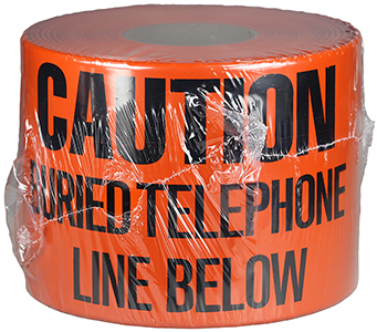 Underground Tape, Non-Adhesive, Orange, 1000 ft. length, Non-Adhesive Polyethylene material, "Caution Buried Telephone Line Below" legend, 4 mil. thickness, 6 in. width