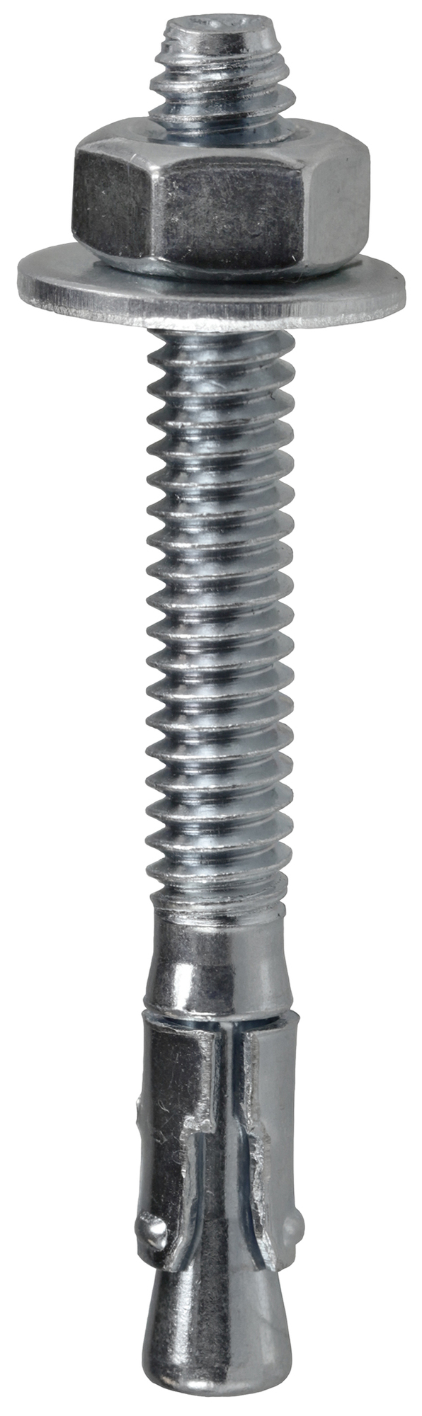 Full Thread Wedge Anchor, 1/4 x 2-1/4 in. Size, 1/4 in. diameter, 2-1/4 in. length, 1/4-20 in. thread size, 1-1/4 in. thread length, 20 thread per inch, 1/4 in. drill size, Steel material, Zinc Plated Finish, 1/2 x 3-3/4 in. bolt size