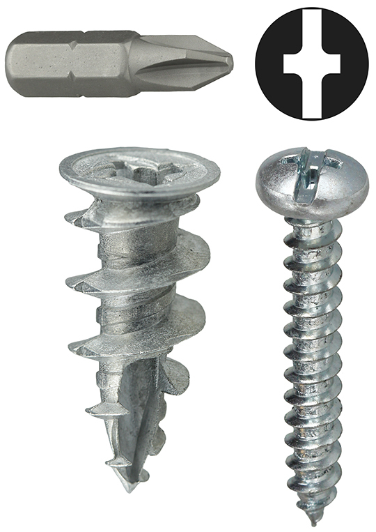Wall Board Kit, #8 x 1-1/4 IN Size, 50 pieces, Zinc material, Phillips/Slotted drive type, includes (50) Phillips/Slotted Screws, Two Compartment Display Pack