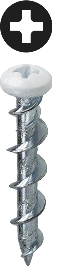 Wall Dog Kit, 3/16 x 1-1/4 in. Size, 100 pieces, Steel material, Zinc Plated Finish, Phillips drive type, includes (1) IB2PL Phillips Power Bit and (1) 3/16 IN Carbide Tip Drill Bit and (100) White Phillips Wall Dog