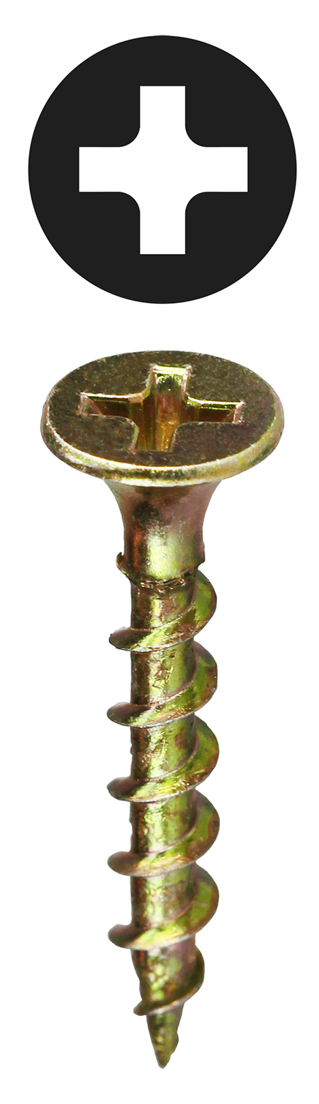 Bugle Head Wood Rocket Drywall Screw, Steel material, #8 x 3 in. Size, 3 in. length, Coarse thread type, #8 thread size, Yellow head color, Yellow Zinc finish, Phillips drive, Drywall screw type, Self Piercing, Patented Invincibox Packaging