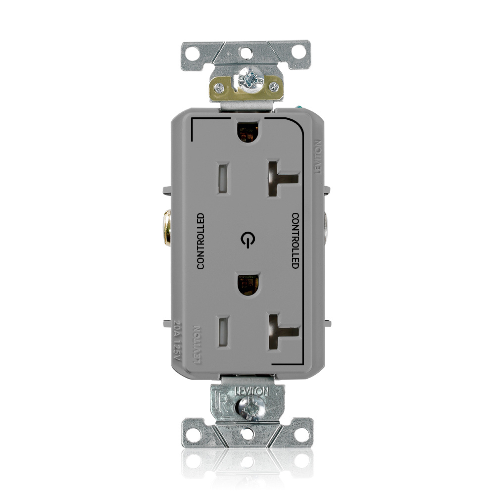 Tamper Resistant Decora Duplex Receptacle, 2-Pole 3-Wire, Nema 5-20R, 20A-125V, Gray,  Back And Side Wired, Self Grounding, Triple-combination-head Screws,                   Commercial Spec Grade - 2 Plug Controlled Markings Universal Marking Orientation