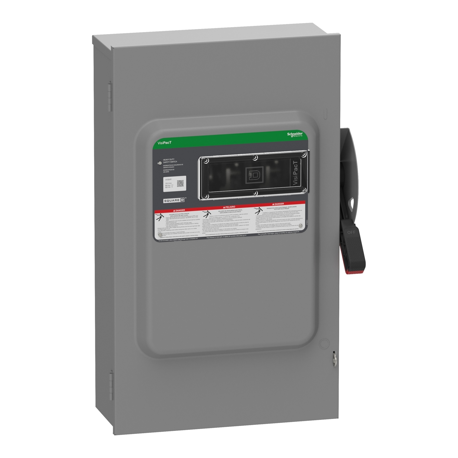 Safety switch, VisiPacT, heavy duty, fused, viewing window, NEMA 3R, 600V, 200A, 3 pole