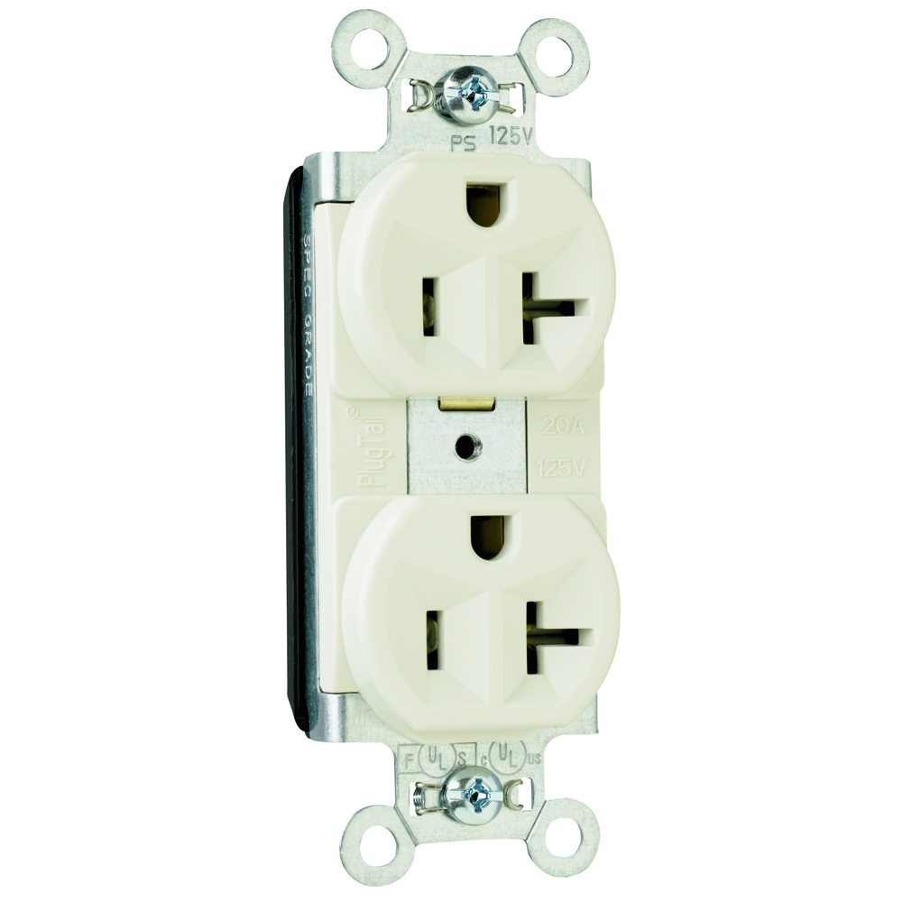 PlugTail Spec Grade Duplex Receptacle 20amp 125volt Light Almond