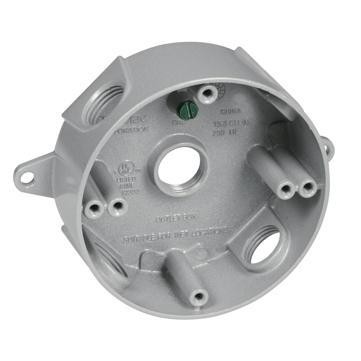 RND WP BOX (5) 1/2 IN. OUTLETS - GRAY
