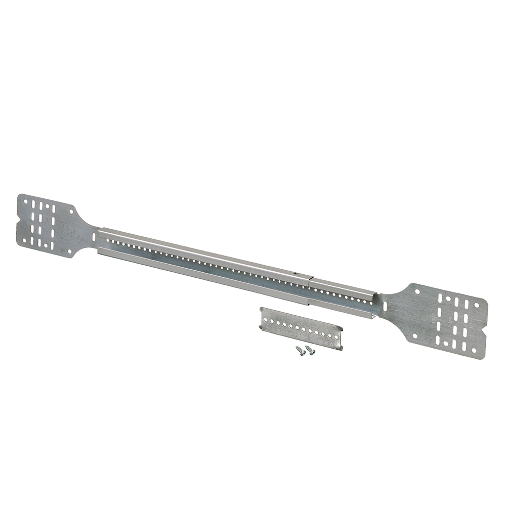 Adjustable unbent SLIDERBAR fits between studs 12" to 18" wide. Can mount a steel box via the included SL18BKT mounting bracket.
