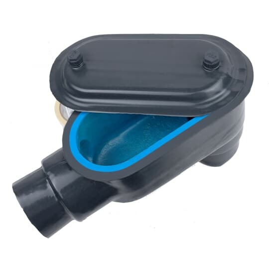 PVC Coated Conduit Body, LB Shape, Form 7, Size 3/4 Inch/21 Metric, Iron, Dark Gray
