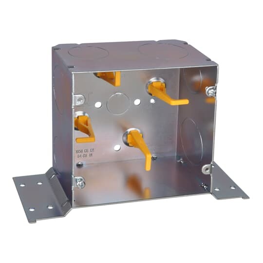 Telecommunication Box, 64 Cubic Inches, 5 Inches Square x 2-7/8 Inches Deep, 1 Inch and 1-1/4 Inch Knockouts, Pre-Galvanized Steel, with Cable Management Posts and CV Bracket