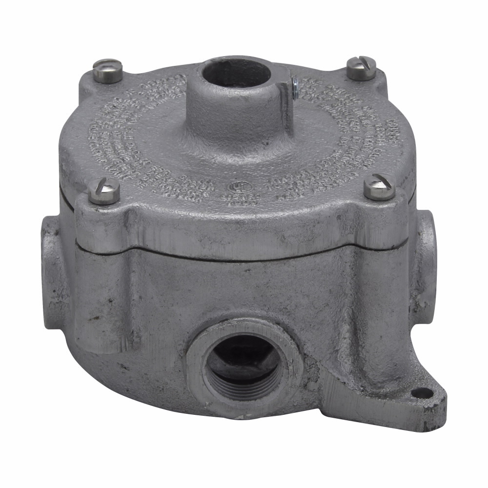 CPS12021 Condulet Conduit Outlet Box With Hub Cover, 3/4 in Hub, 1/2 in Cover Opening, Feraloy Iron Alloy, Electro-Galvanized