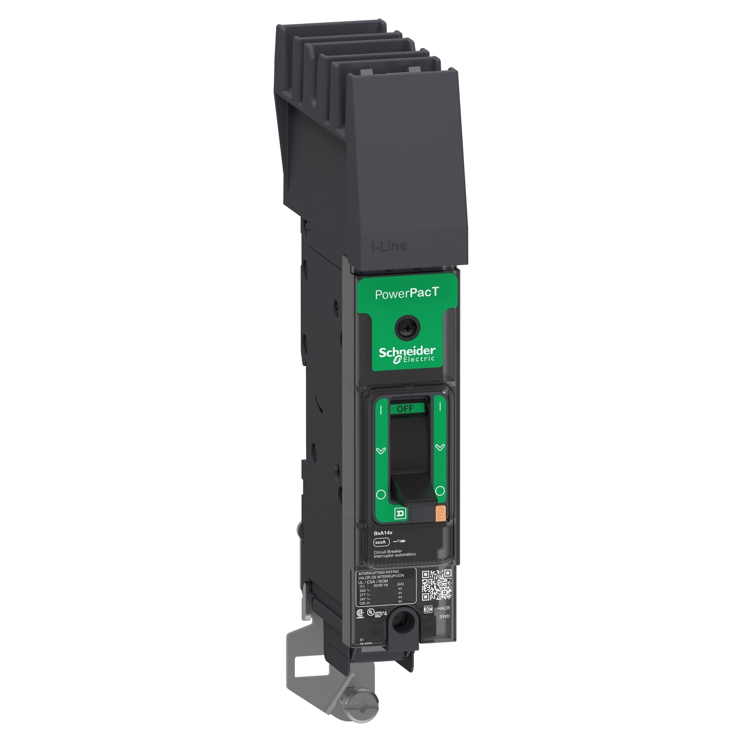 Circuit breaker, PowerPacT B, 20A, 1 pole, 480Y/277VAC, 35kA, I-Line, thermal magnetic, 80%, B