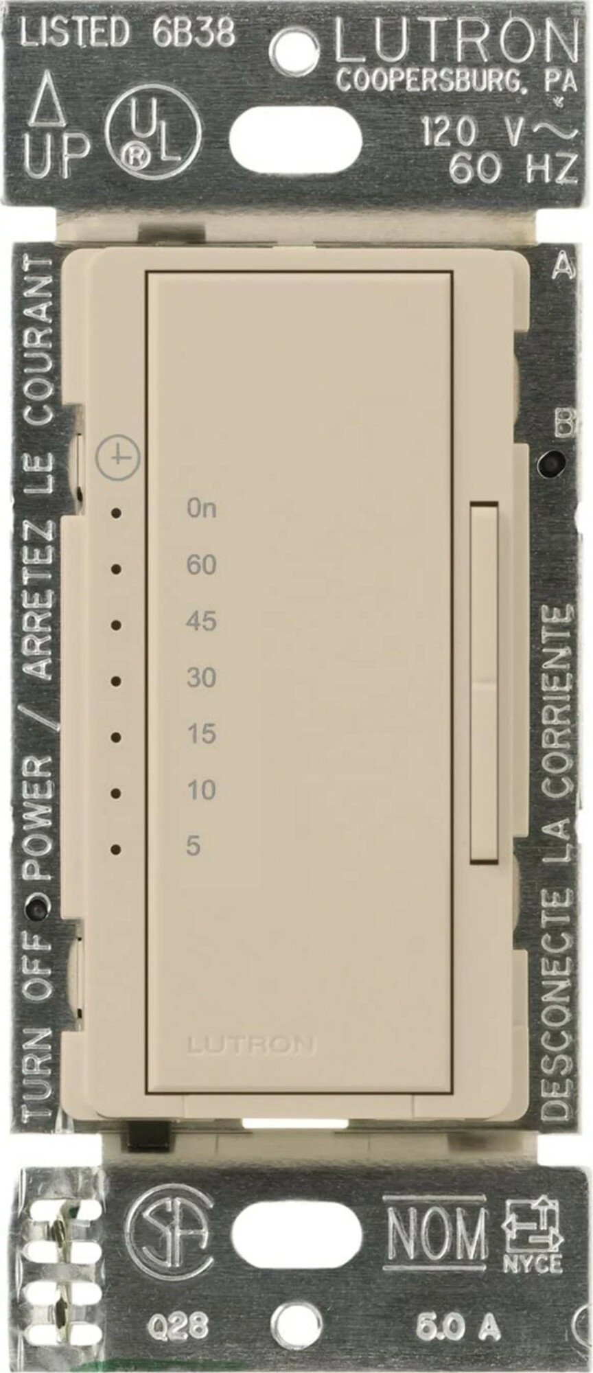 Maestro Countdown Timer, Multi-location/single-pole, neutral required, 120V/600W/VA (5A) in taupe