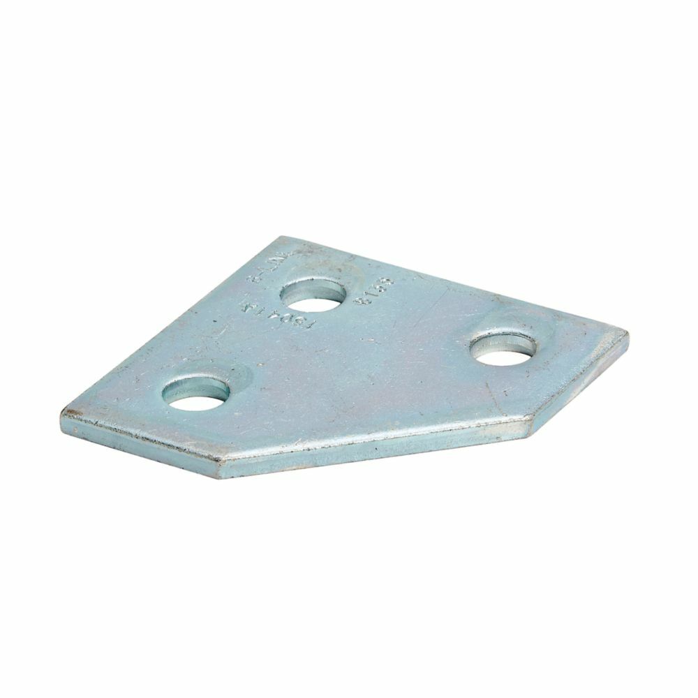 Eaton B-Line series corner plate, 3.5" H x 3.5" L x 1.62" W, Steel, Hot-dipped galvanized, 1/4" Gauge, Flat three hole corner gusset plate