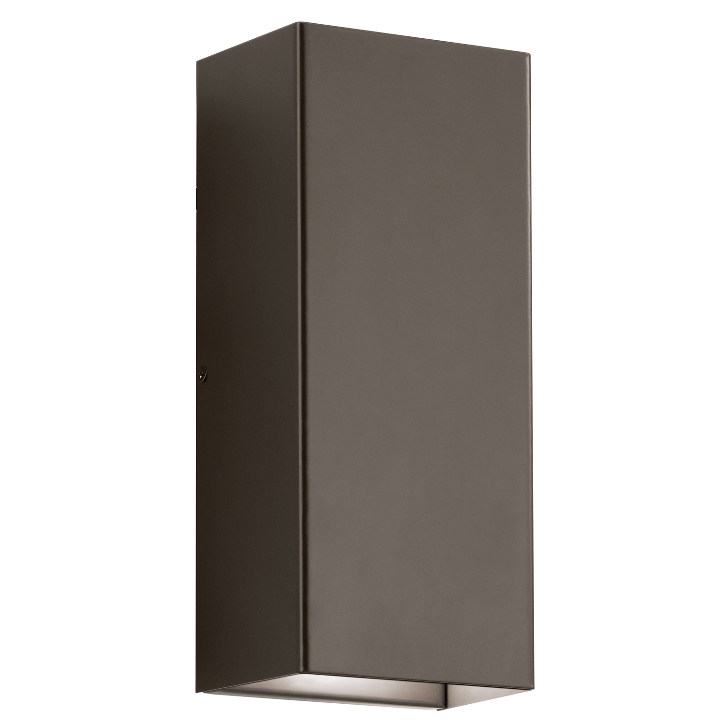 The Walden 12in; LED outdoor wall light features a contemporary look with its clean lines and clear tempered glass with inside etch in Architectural Bronze finish. The Walden wall light works in a modern environment.