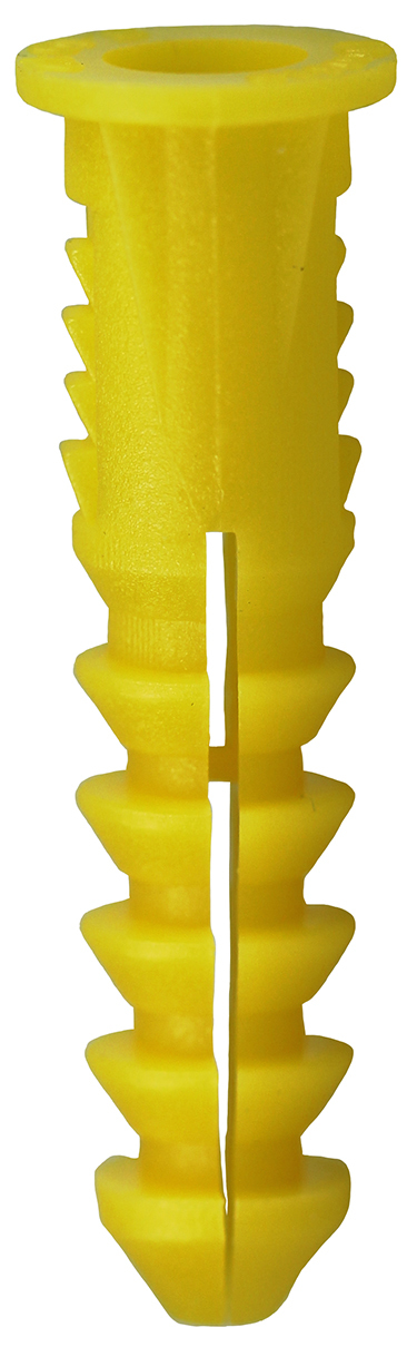 Tapered Anchor with Wings, 1-1/4 in. length, 1/4 in. drill size, #8, #10, #12 screw size, Plastic, Yellow