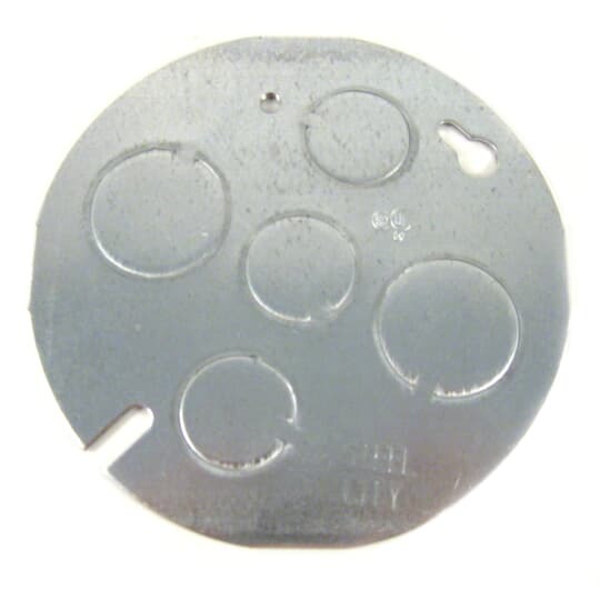 Concrete Box Cover Plate, 4 Inches, 3-1/2 Inch and 2-3/4 Inch Knockouts, Pre-Galvanized Steel, No Stud and Thread Size 3/8-18NPS
