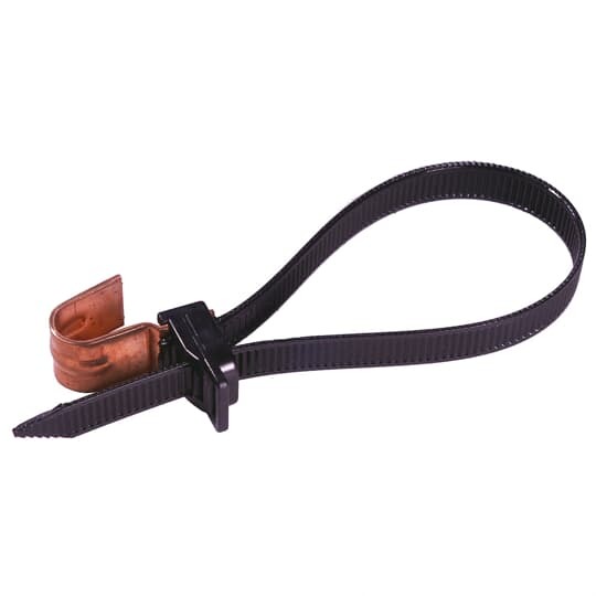 Messenger Hanger and Hanger Strap-Releasable, Black Nylon 12 for Temperatures up to 80 Degrees Celsius (176 F), Weather and Ultraviolet Resistant, Bronze Hook, Length of 584.2mm (23.0 Inches), Width of 13.21mm (0.520 Inch), Tensile Strength Rating of 890 Newtons (200 Pounds)