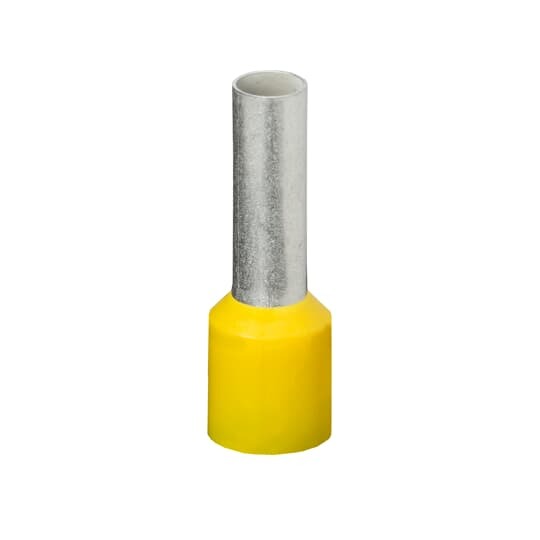 Polypropylene-Insulated Ferrule, Total Length 1.220 Inches/31mm, Pin Length .708 Inches/18mm, Pin Diameter .295 Inches/7.5mm, Base Diameter .433 Inches/11mm, Wire Range 4 AWG/25.00mm2, Color Yellow, Copper, Tin Plated