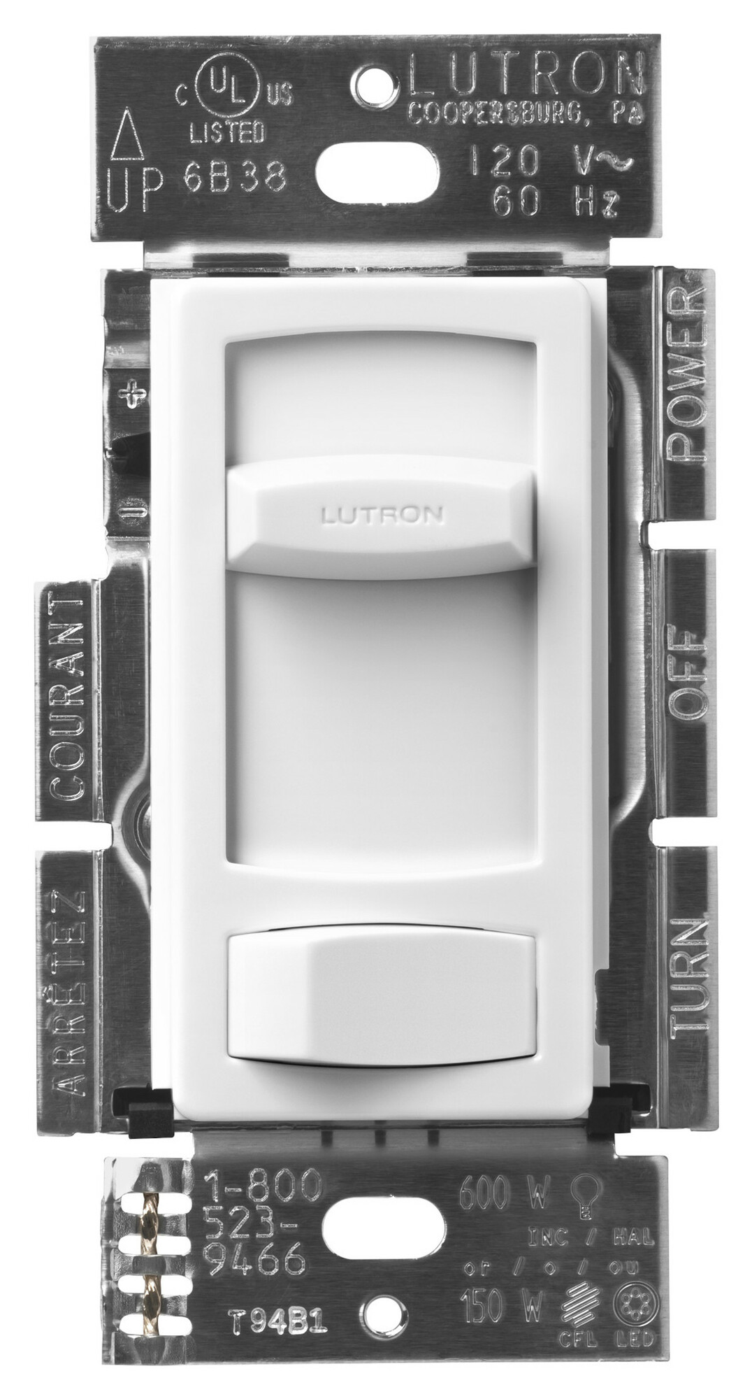 Skylark Contour LED+ Dimmer, Incandescent/Halogen, 3-way/single-pole, 150W LED or 600W inc/hal, clamshell packaging in white
