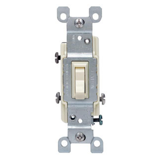 15 Amp, 120 Volt, Toggle Framed 3-Way AC Quiet Switch, Residential Grade, Non-Grounding, Quickwire Push-In & Side Wired, Ivory