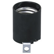 Incandescent Lampholder, Phenolic Pan, Medium Base, 660W-250V, Keyless Fixture, Black.           With-Body Stamped UL, CSA, Aluminum Screw Shell, Terminal Screws Out, Single Leg Bracket, 11/16 Inch From Center Line Of Socket To End Of Bracket.