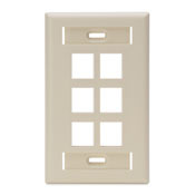QuickPort Wallplate with ID window, single gang, 6-port, ivory