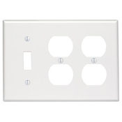 3-Gang 1-Toggle 2-Duplex Device Combination Wallplate, Thermoplastic Nylon, Device Mount, Ivory