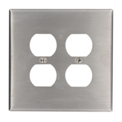2-Gang Duplex Device Receptacle Wallplate, Oversized, 430 Stainless Steel, Device Mount, - Stainless Steel