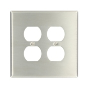 2-Gang Duplex Device Receptacle Wallplate, Oversized, 302 Stainless Steel, Device Mount, - Stainless Steel
