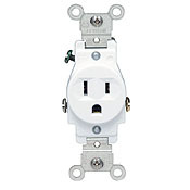 15 Amp, 125 Volt, Narrow Body Single Receptacle, Straight Blade, Commercial Grade, Grounding, White