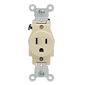 15 Amp, 125 Volt, NEMA 5-15R, 2P, 3W, Narrow Body Single Receptacle, Straight Blade, Commercial Grade, Grounding, Back & Side Wired, Steel Strap - IVORY